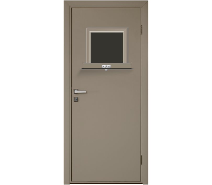 Влагостойкая дверь ПВХ EtaDoor с передаточным окном цвет мокко одностворчатая с алюминиевой кромкой