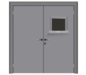 Влагостойкая дверь ПВХ EtaDoor с передаточным окном серая двухстворчатая с алюминиевой кромкой