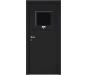 Влагостойкая дверь ПВХ EtaDoor с передаточным окном черная одностворчатая с алюминиевой кромкой