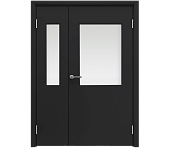 Влагостойкая дверь ПВХ EtaDoor с окном черная полуторастворчатая с ПВХ кромкой