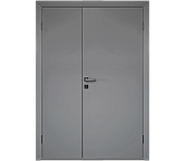 Влагостойкая дверь ПВХ EtaDoor глухая серая полуторастворчатая с алюминиевой кромкой